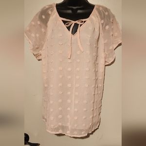 Women's Pink  Polyester Round Neck Short Sleeve Casual Top Shirt L.. NWT
